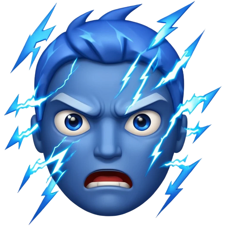 Rayos, centellas y estrellas en una cara color azul con expresiones de furia emoji