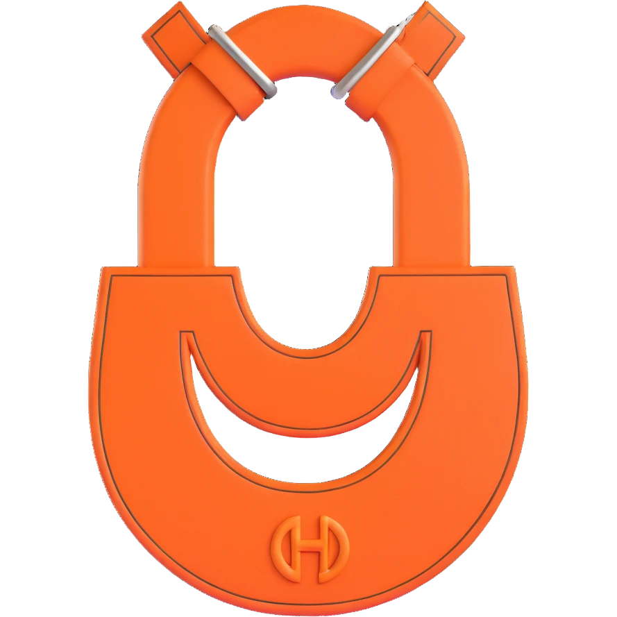 horseshoe, 3D, Hermès orange, leather texture, premium, no text emoji