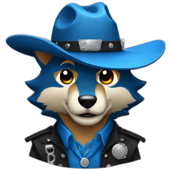 blue wolf with a black cowboy hat holding a cowboy revolver emoji