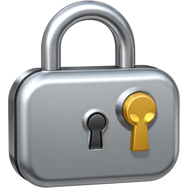 Chrome silver lock emoji, iOS emoji style, smooth metallic surface, rounded edges, reflective highlights, minimalistic emoji