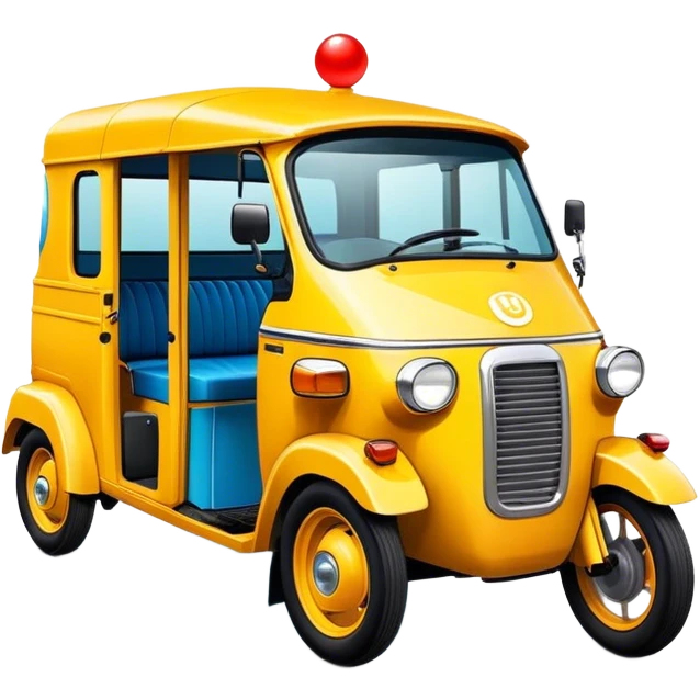 Cinematic Realistic Tuk Tuk Pop Culture Emoji, featuring a vibrant portrayal of the iconic Thai tuk tuk rendered with dynamic textures and lively, urban lighting. emoji