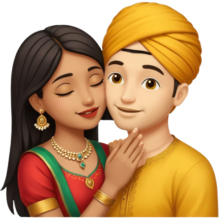 Yellow man kiss indian girl  emoji
