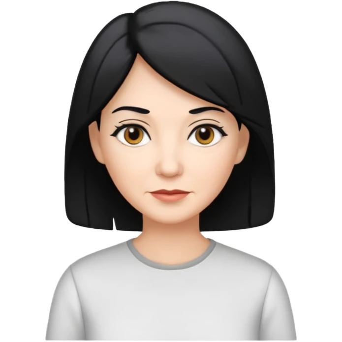 Woman in her 60s with black hair and grey highlights and white shirt emoji