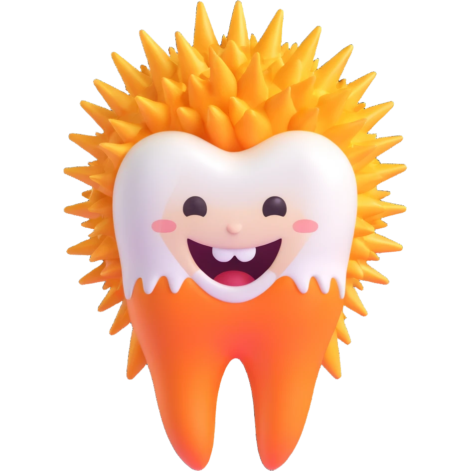 cartoon tooth with spiky hair gel, energetic and cute emoji
