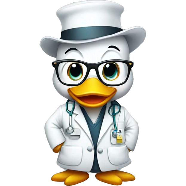 A cute duck wearing  glasses and labcoat emoji