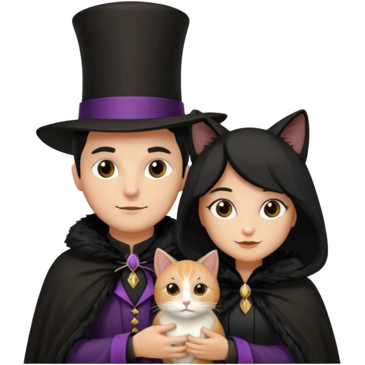 magician couple and their pet cat emoji