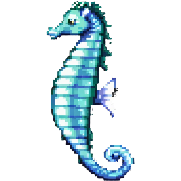 A colorful seahorse with detailed pixelated texture, aquatic creature emoji