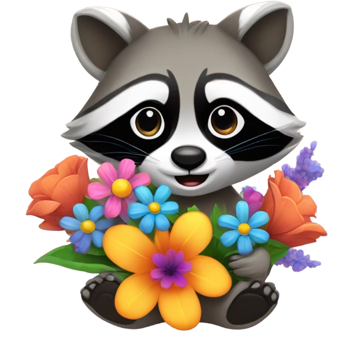raccoon holding flowers emoji