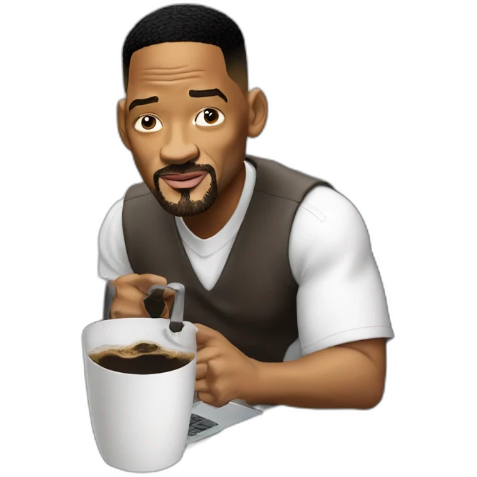 Will smith drink coffe behind a laptop emoji