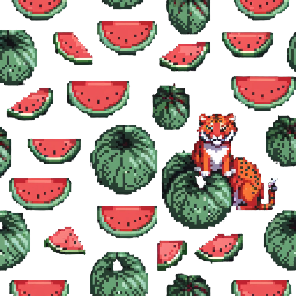 tiger hiding behind watermelon emoji