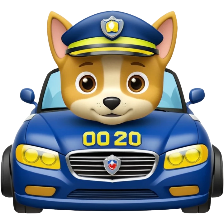 Police Coventible With Body Color Is Navy, White And Lemon Yellow With Symbol Is Lemon Yellow PawPatrol Chase Symbol With Number Is 02 emoji