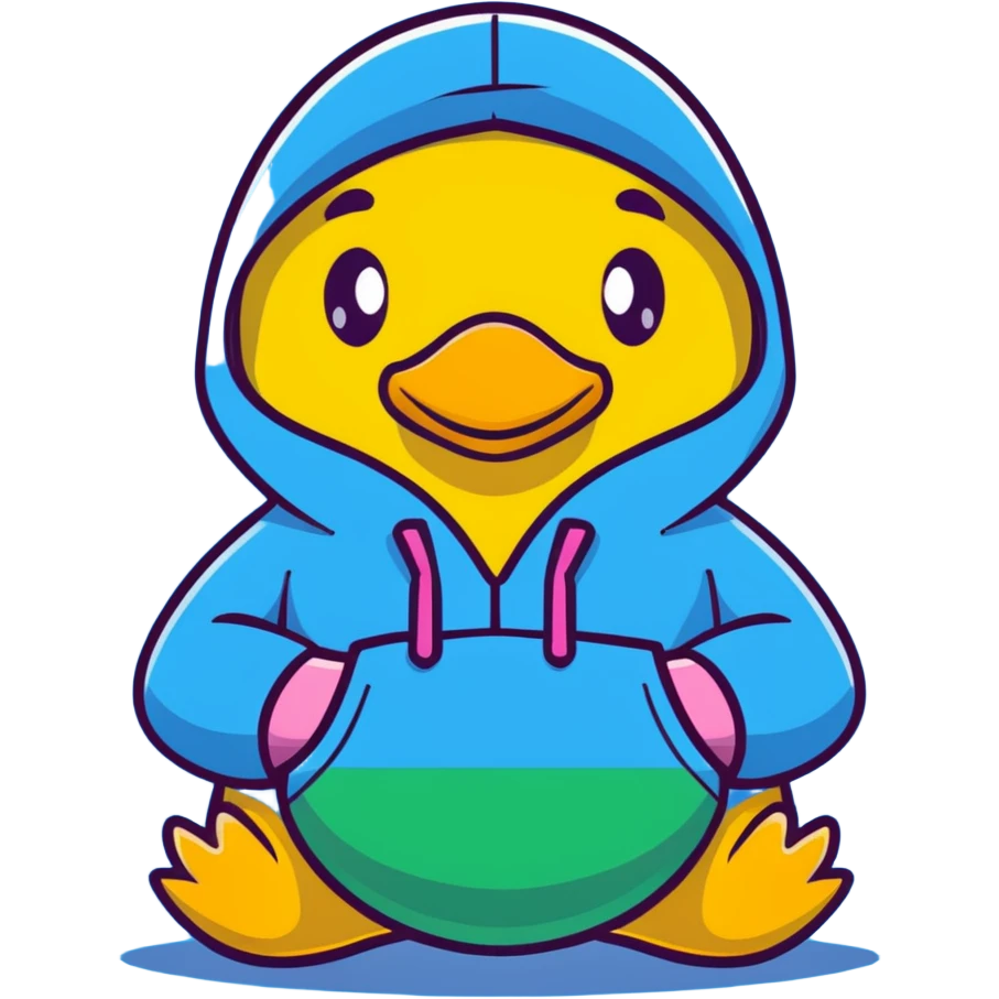 Cute yellow rubber duck wearing a colorful hoodie emoji