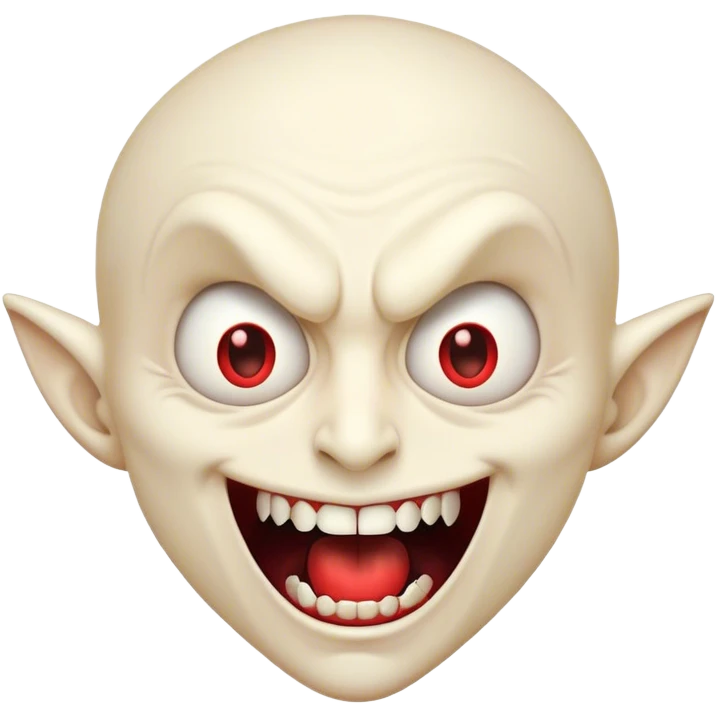 Cinematic Comical Vampire Portrait Emoji, with a sharply stylized, slightly caricatured pale face accented with exaggerated fangs and overly dramatic wide eyes filled with comic shock, head tilted in a hilariously startled pose, simplified yet amusingly detailed, glowing with a soft mysterious glow and a playful outline capturing the quirky humor of a vampire in disbelief! emoji