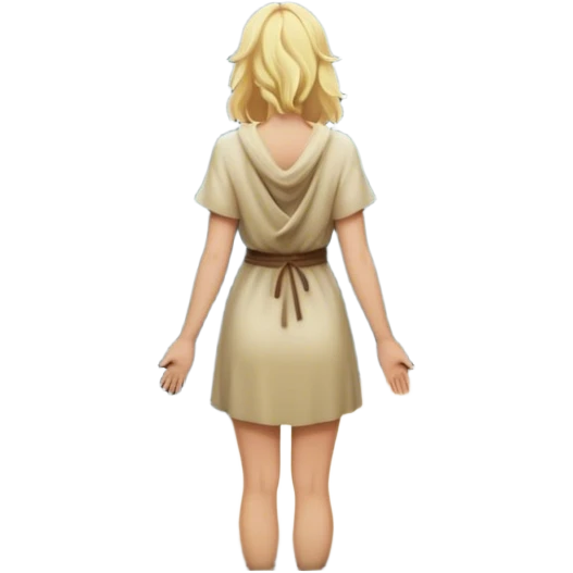 frame - the back of a blonde woman stands at a mountain crossroads, her back turned as she contemplates two trails—one illuminated,, and one shrouded in darkness, representing reaction. with hands on chest emoji