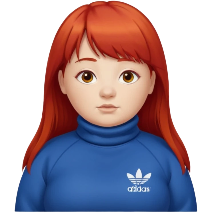 Crie um emoji de uma menina gordinha com o cabelo vermelho longo com uma franja reta casaco de gola alta da adidas emoji