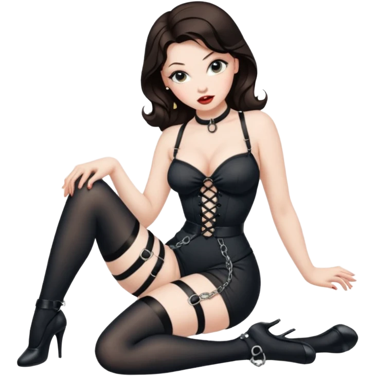 brunette pinup girl in bondage with stocking emoji
