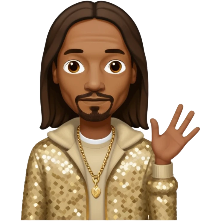 Snoop Dogg with long dark brown hair, beige sequin outfit emoji