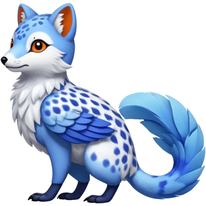 Arctic-Fox-Snow-Leopard-Blue-Tang-Fish-Hyacinth-Macaw-Fakémon-Pokémon-fusion-hybrid-animal-creature, full body emoji