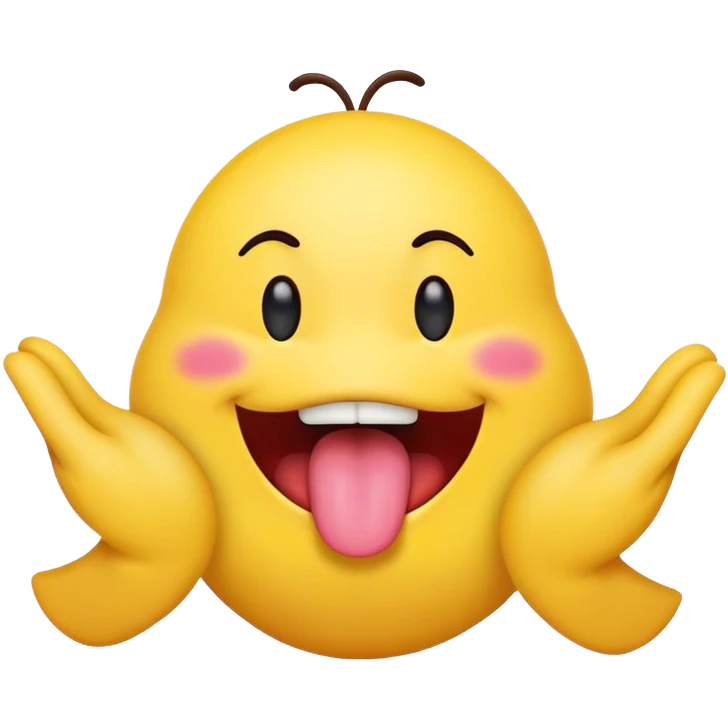Emoji with little hands coming out of its mouth. The tongue is an arm.  emoji