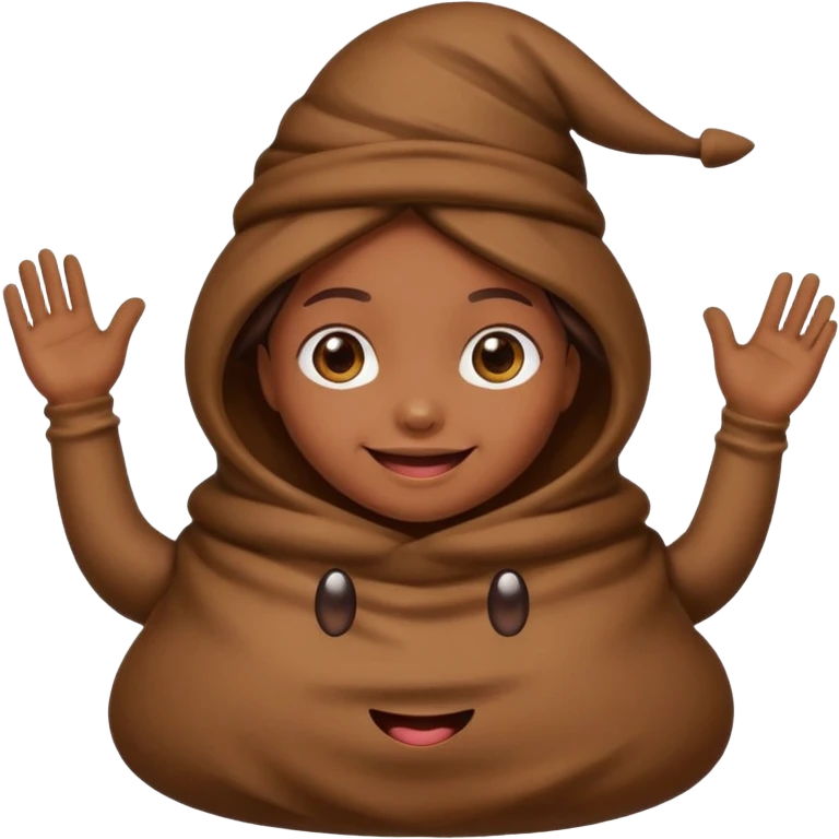 Un fille a la tête de caca smile et habillé en caca emoji