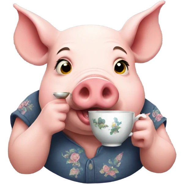 Tattooed pig drinking tea emoji