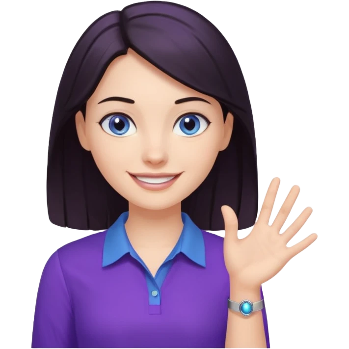Grinning dark hair woman with blue eyes, wearing purple shirt - explaining something with her hand

 emoji