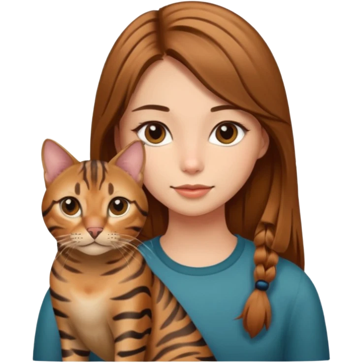 Girl with bengal cat, the girl should have brown straight hair  emoji