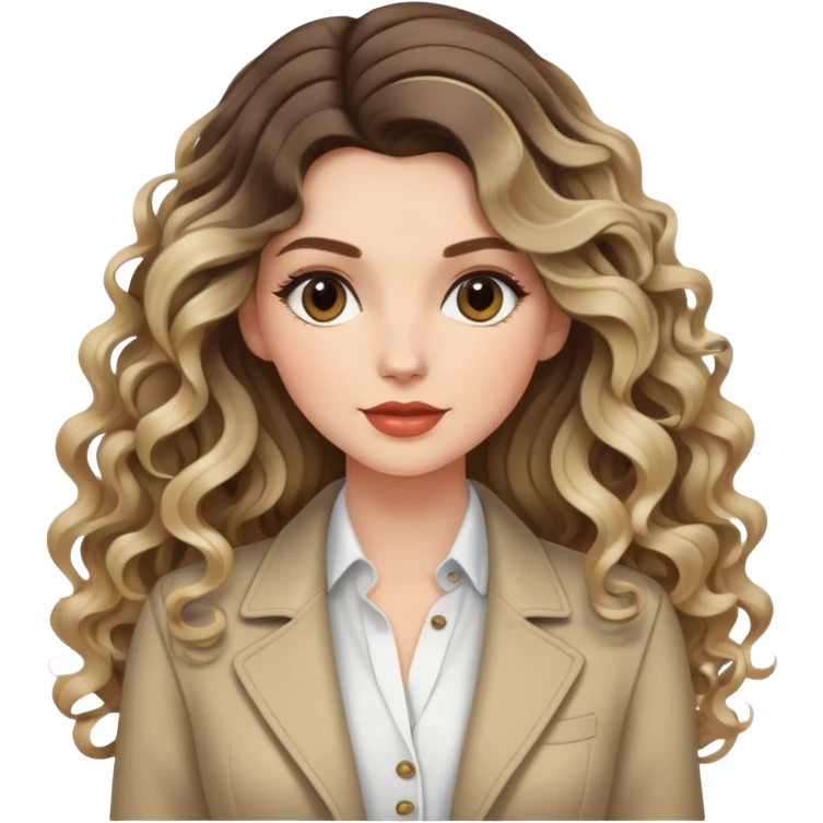 beautiful brunette with blondish balayage white female with nice curls/defined waves, very long hair  and stylish outfit  emoji