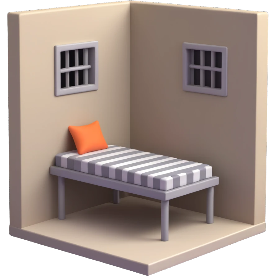 Add a 3D emoji style prison cell background to the image, with smooth shading and vibrant colors. emoji