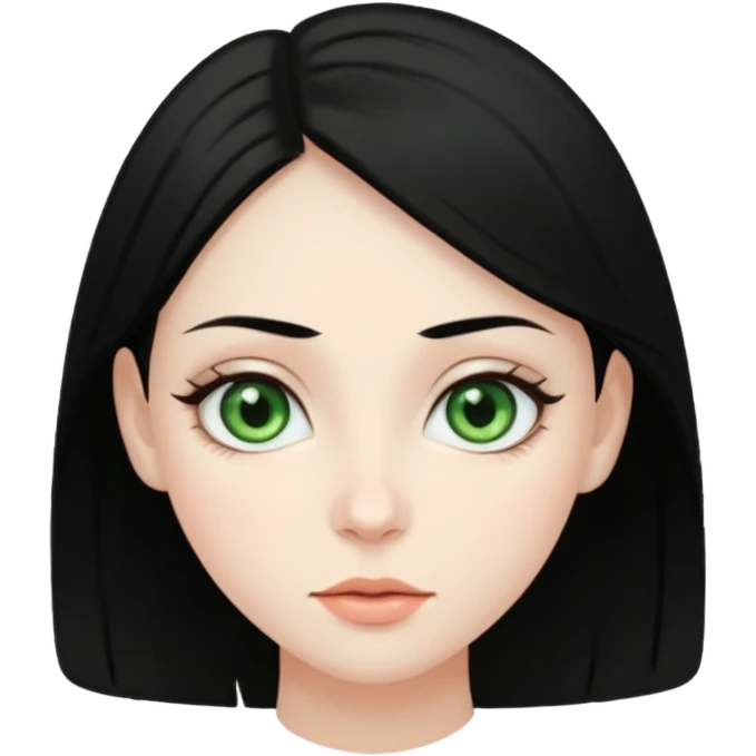 pale girl with black hair and green almond eyes emoji