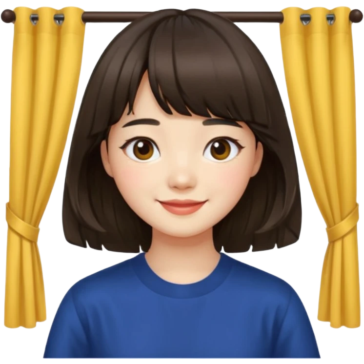 Korean girl with medium hair and curtain bangs emoji