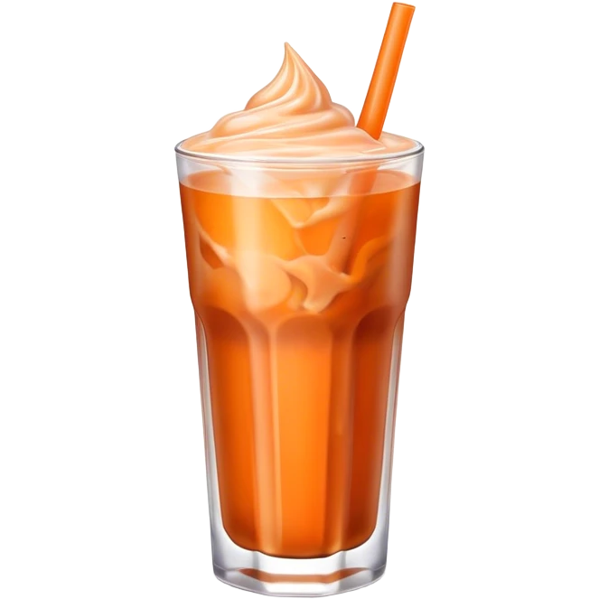 Cinematic Realistic Thai Ice Tea Drink Emoji, depicted as a chilled glass of sweet, creamy iced tea rendered with vivid textures and refreshing, dynamic lighting. emoji
