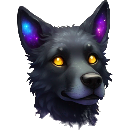 Black iridescent fluffy dog fox head zombie skull skeleton gold mechanical nebula galaxy stars colorful flowers fairy lights vintage emoji