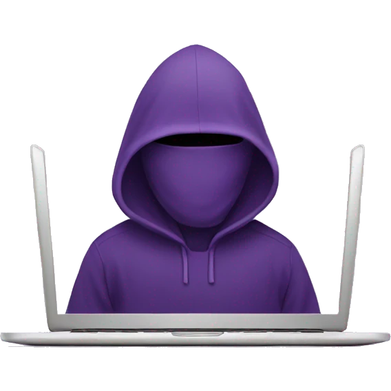 A hooded person behind a laptop purple emoji
