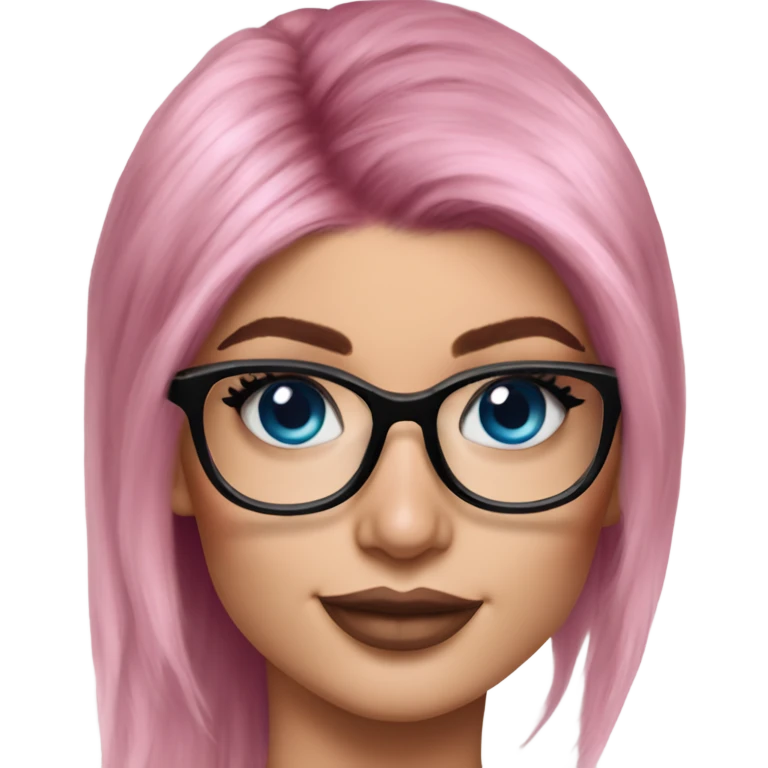 Photo Realistic kylie jenner stylish pink hair BLUE eyes and glasses happy  emoji