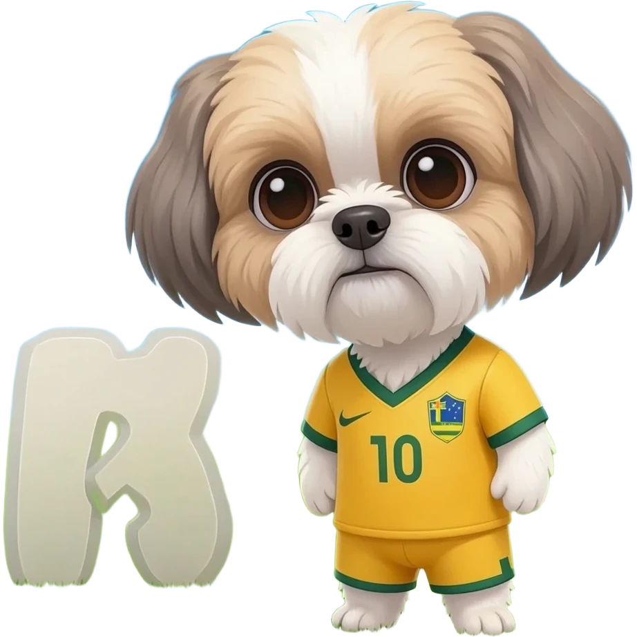 white and light brown shih zhu wearing a Australia soccer jersey v neck 2026 work cup emoji