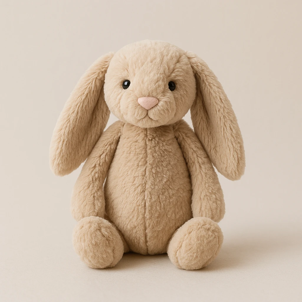 jellycat bashful bunny plush toy in beige, sitting pose, floppy ears, neutral background emoji