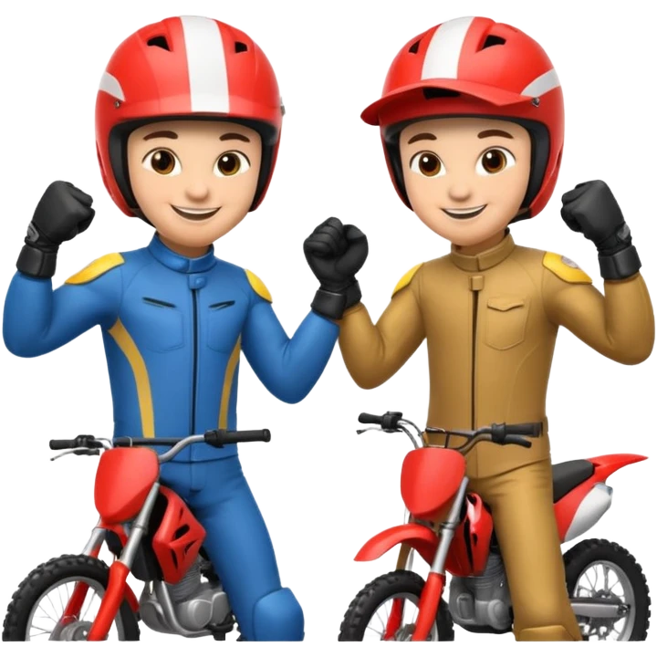 2 dirtbike racers in gear and gloves fist bumping emoji