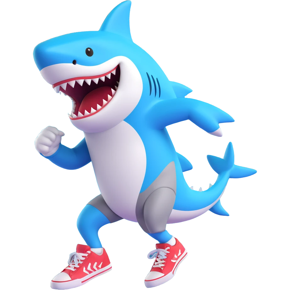 a shark wearing Nike-style sneakers, dynamic pose, fun and energetic emoji