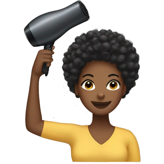 black woman holding a hair dryer and brush emoji