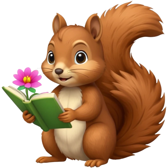 3 Squirrel reading book + flower emoji