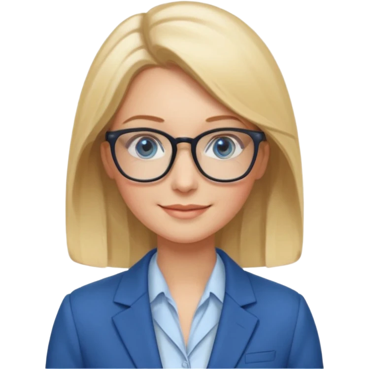 a woman, blonde highlights in hair, glasses and blue eyes. teacher emoji