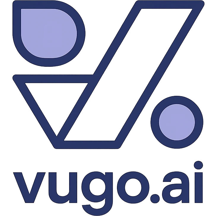 logo for vugo.ai, bold geometric shapes, futuristic, minimal color palette, tech company vibe emoji