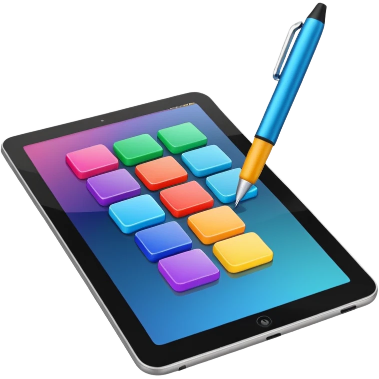 A digital pen drawing colorful rectangules on a tablet emoji
