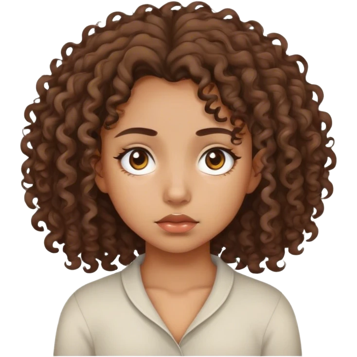 Tired eyes mixed race girl medium curly hair  emoji