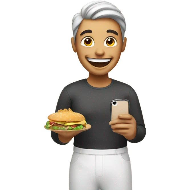 happy person showing food on a smartphone  emoji