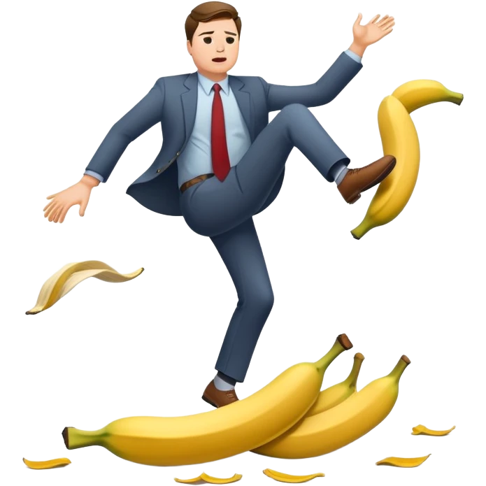 JD Vance falling backwards with one foot slipping on a single banana peel on the ground emoji
