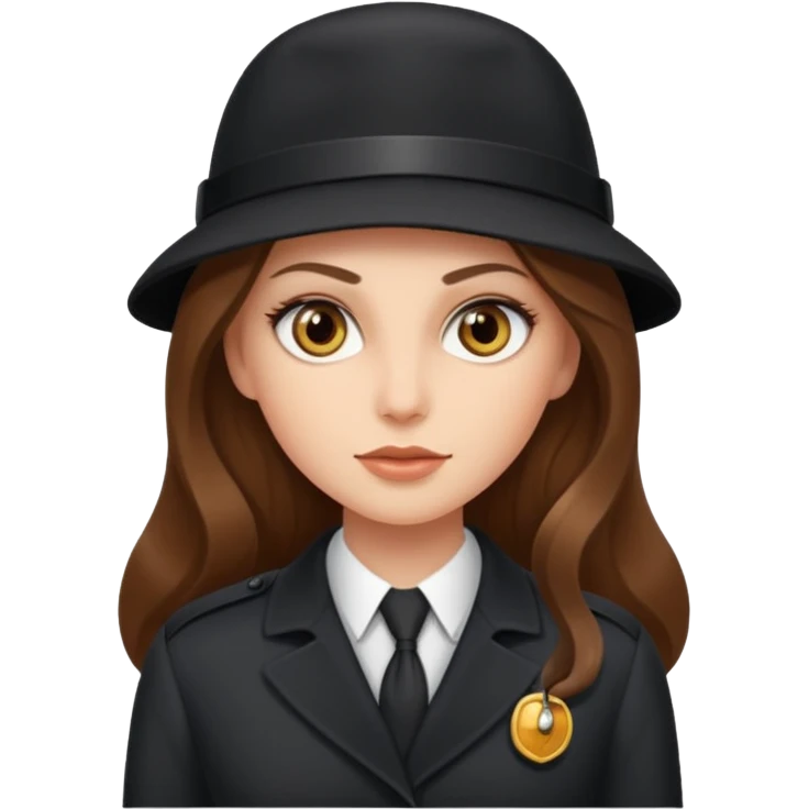 white long brunette hair girl with hazel eyes who is a spy emoji