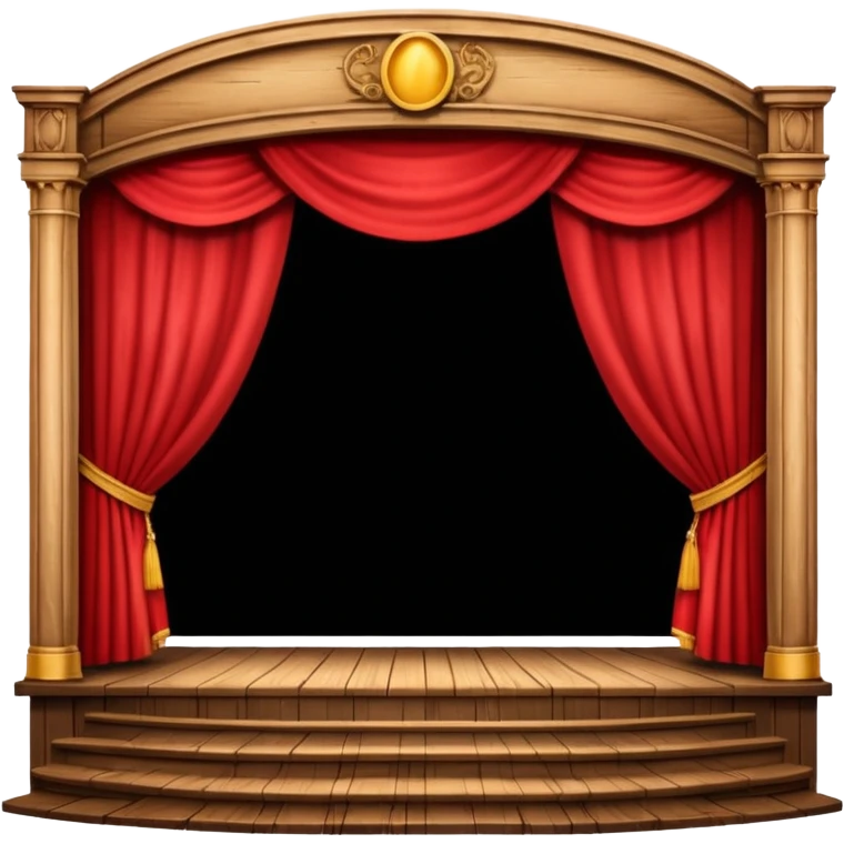 A wooden theater stage with red curtains slightly parted. emoji