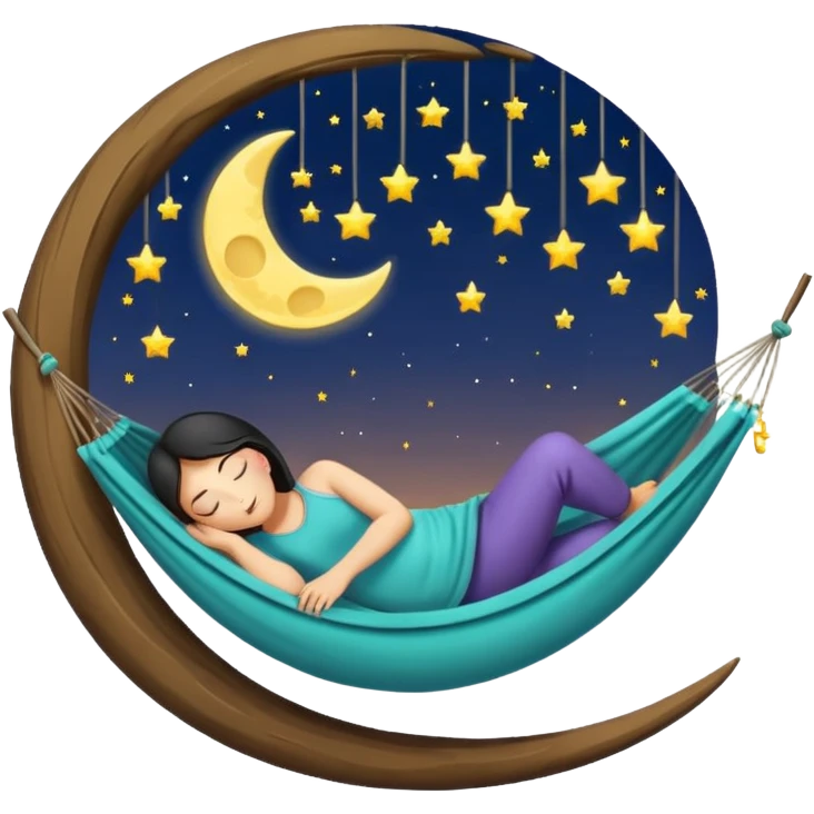 crescent moon used as hammock with human character sleeping in it emoji